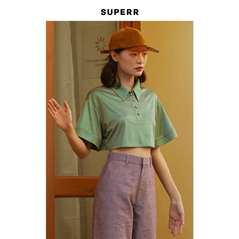 Designer Superr crop top polo Shirt